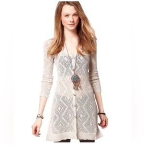 Free People. Cream Cardigan with Geometric Knit Design. Size S